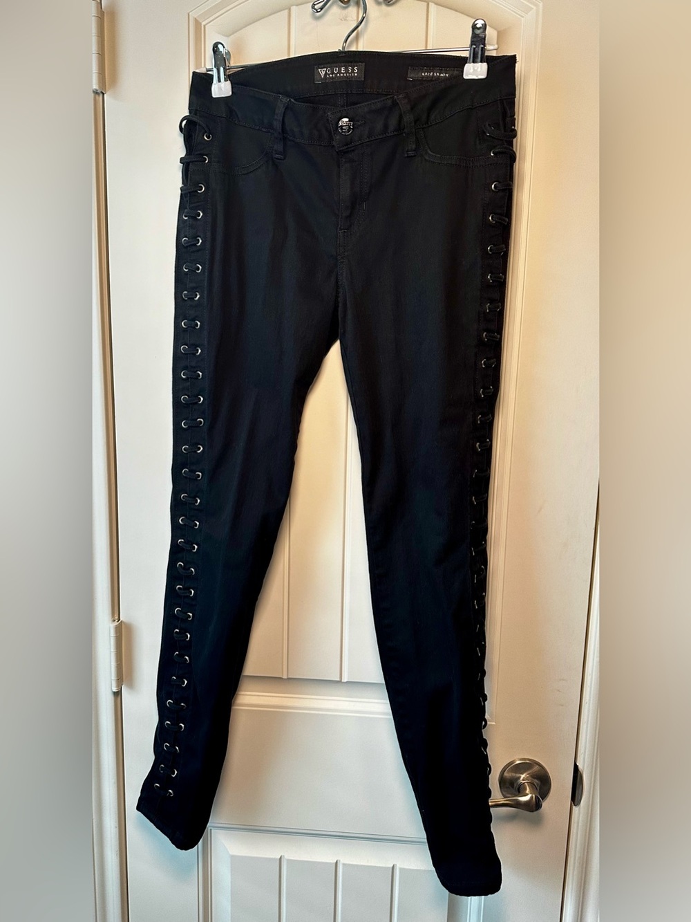 Guess Brand “Kate Skinny” Black Lace Up High-Rise Skinny Jeans size 30